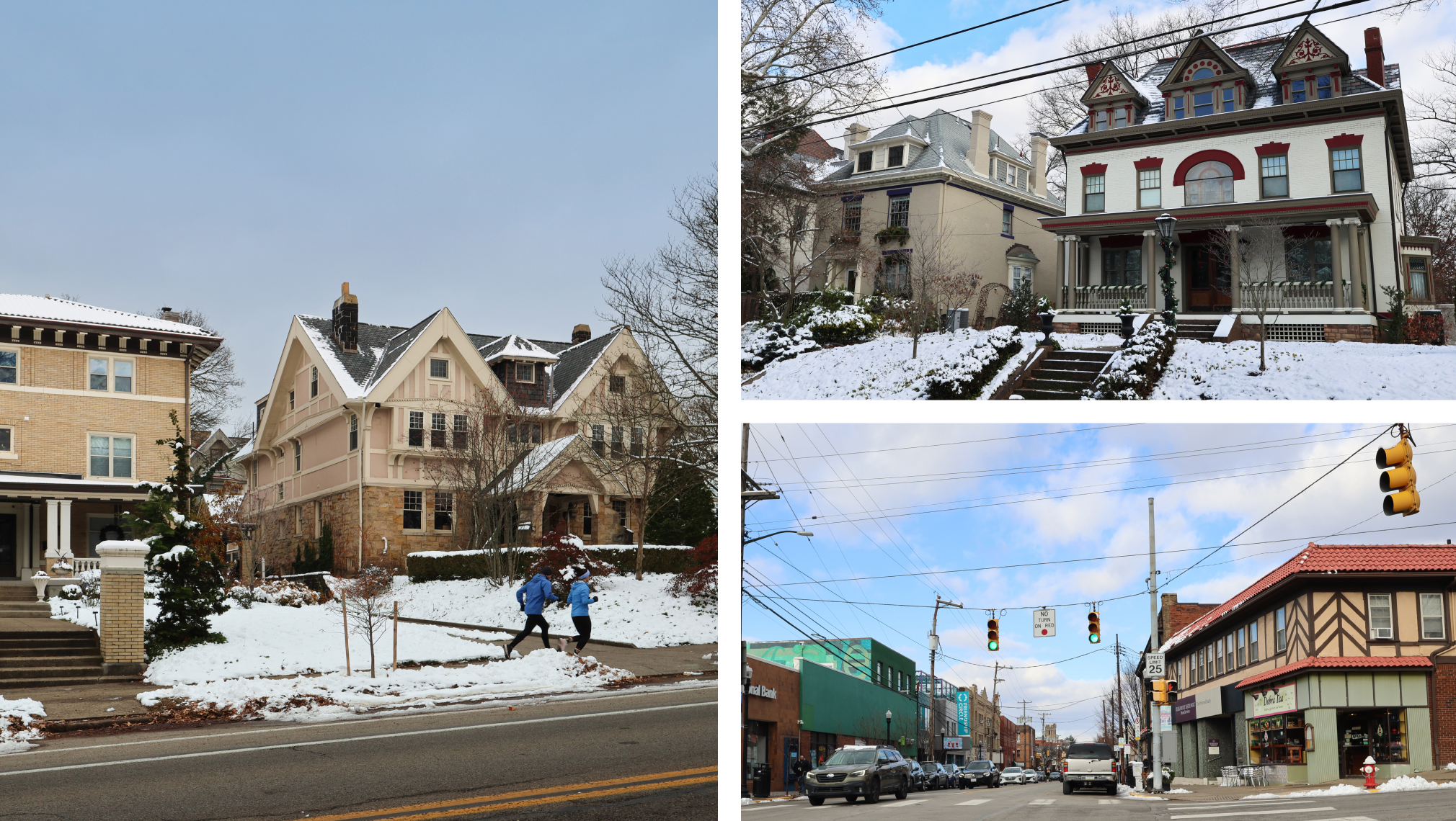 Three images of Squirrel Hill, Pittsburgh
