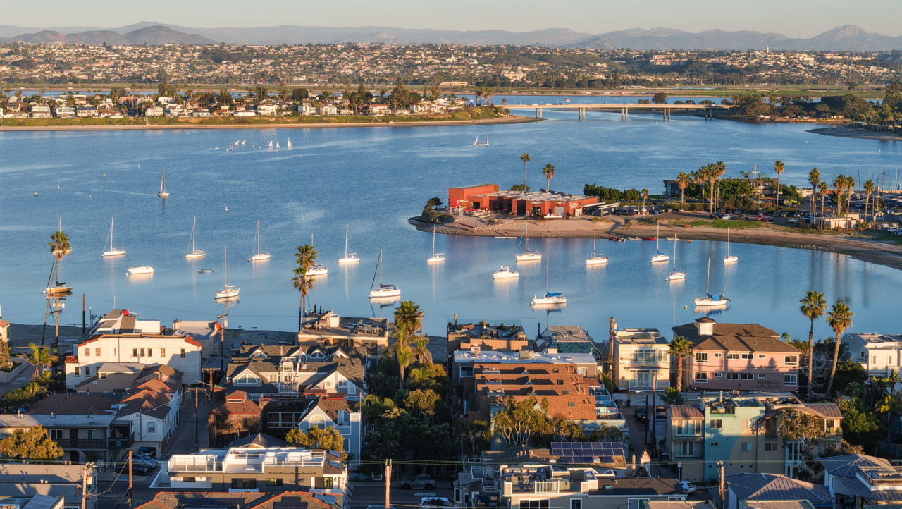 A bird's eye view of the bay in San Diego.