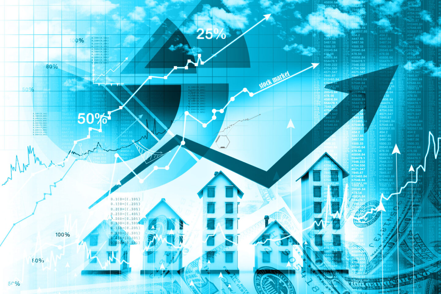 Abstract illustration of houses and charts