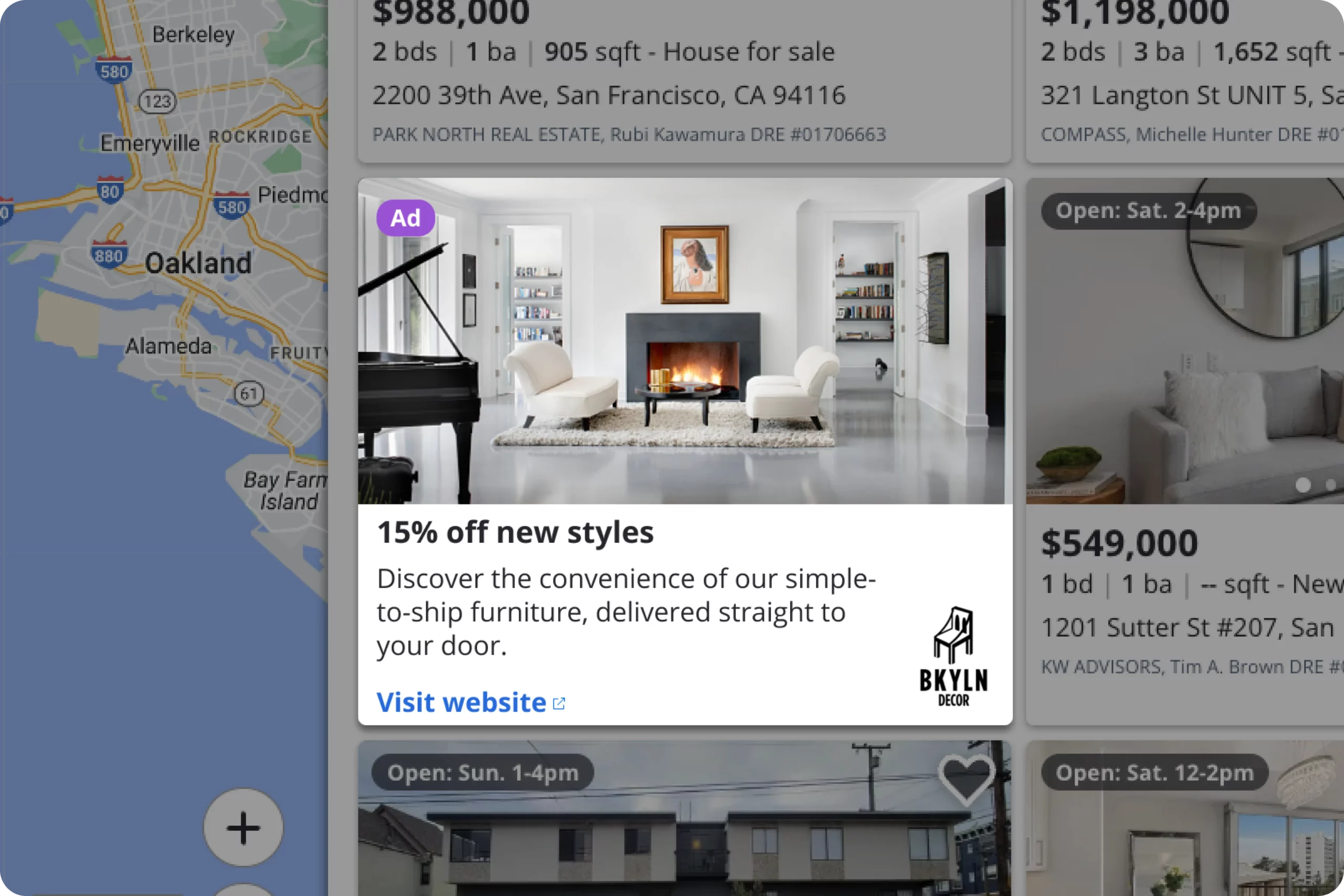 Local advertising campaign display on property search results page