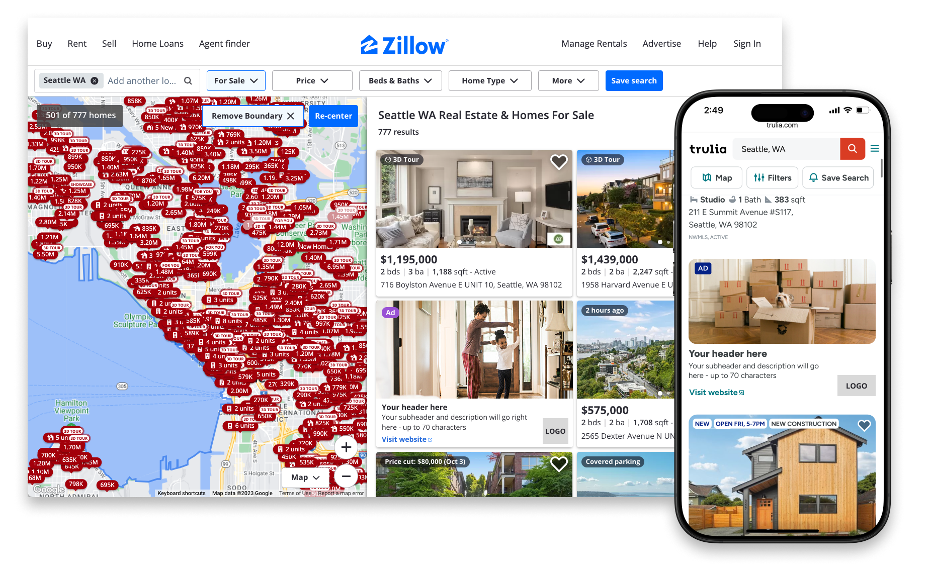 Native search ads display on search results page