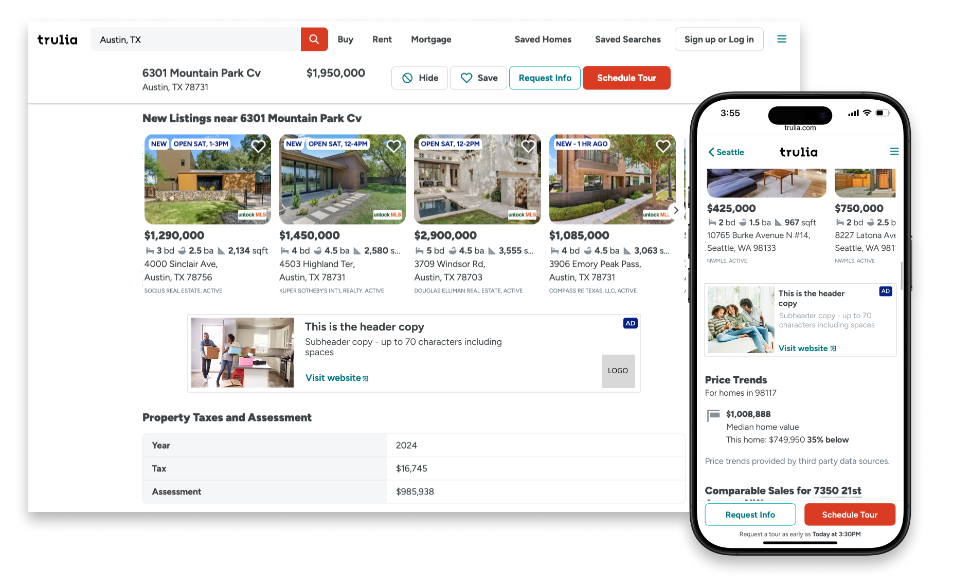 Trulia native property ad placement example