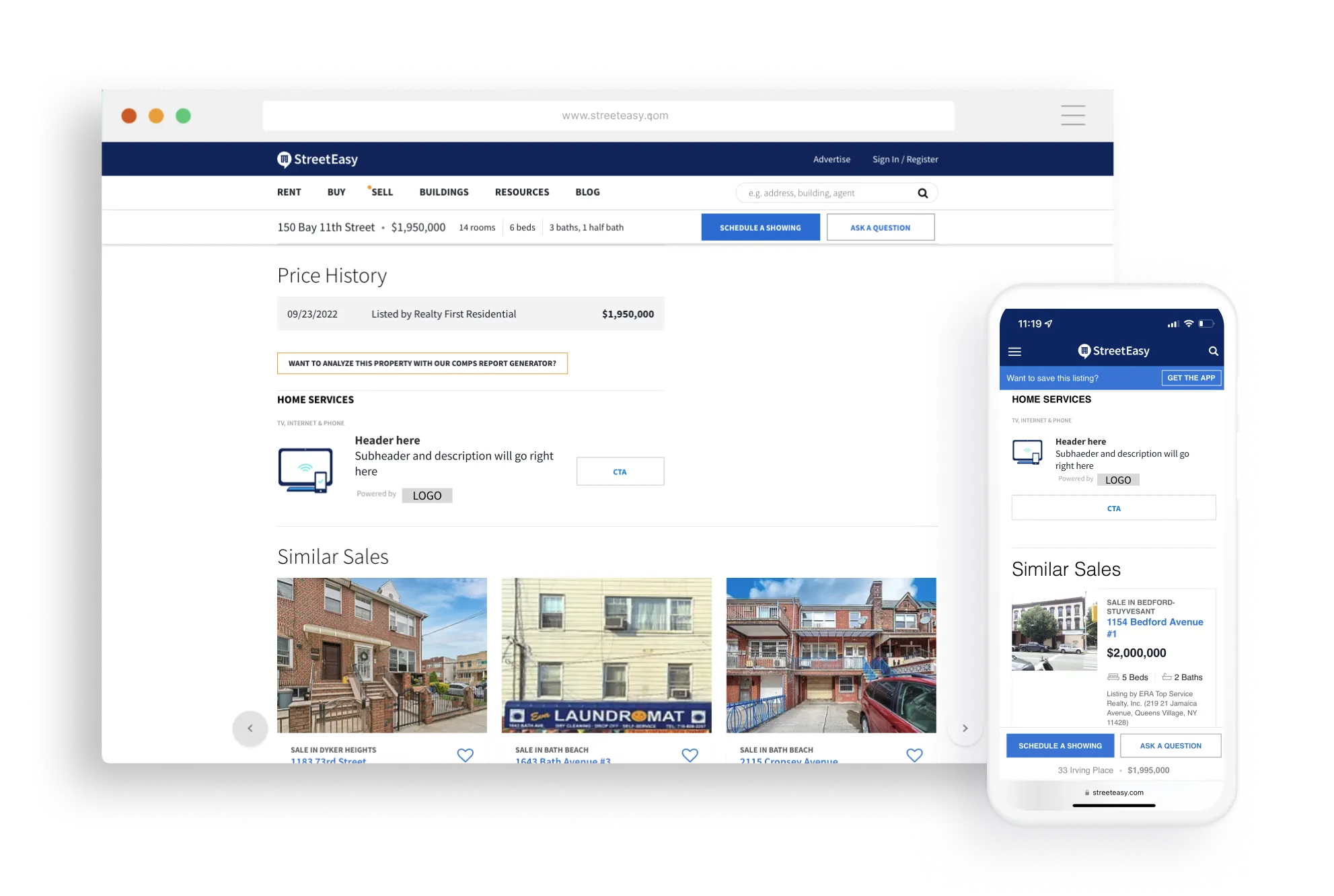 StreetEasy Home Services ad placement on property and building pages