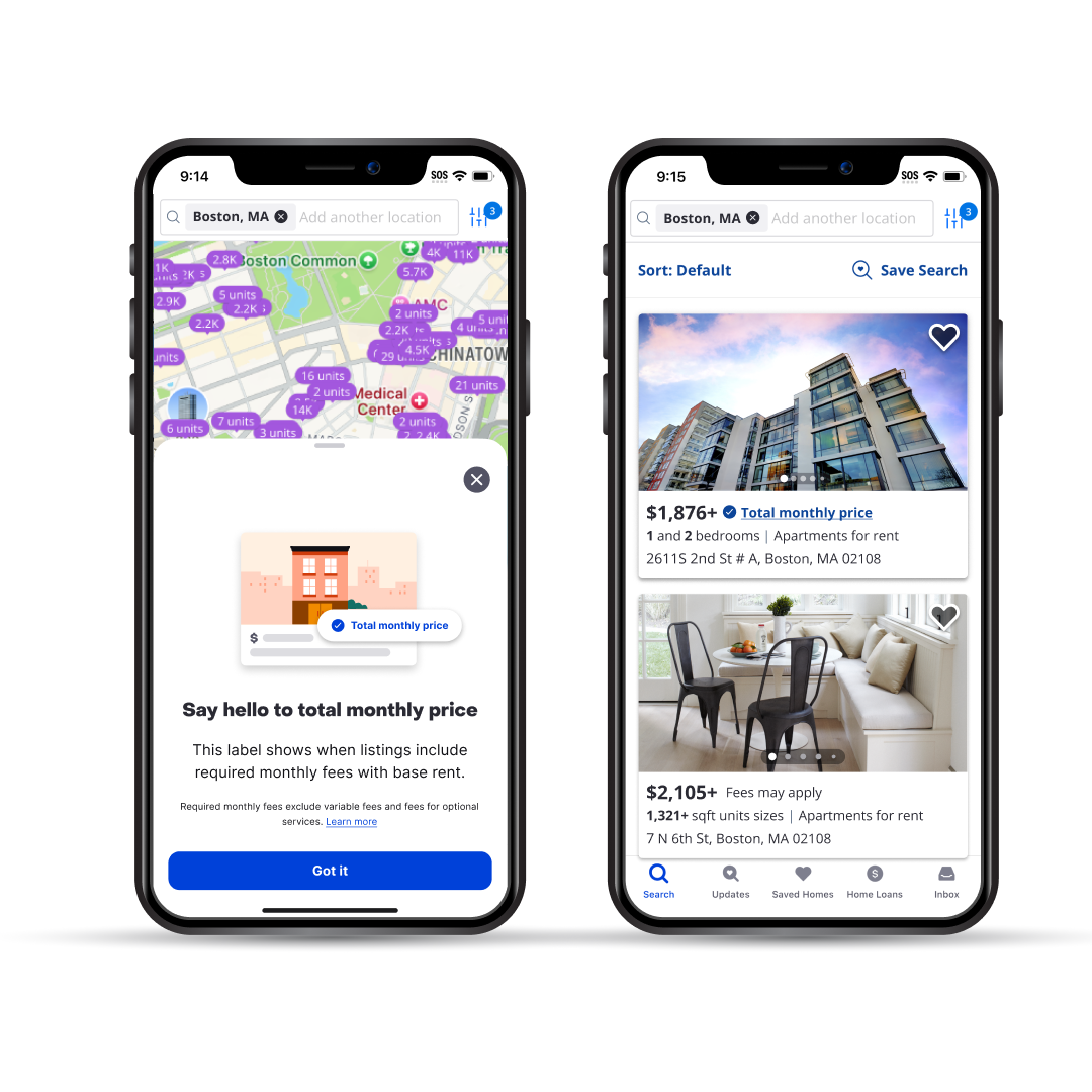 Mobile view of total monthly price display