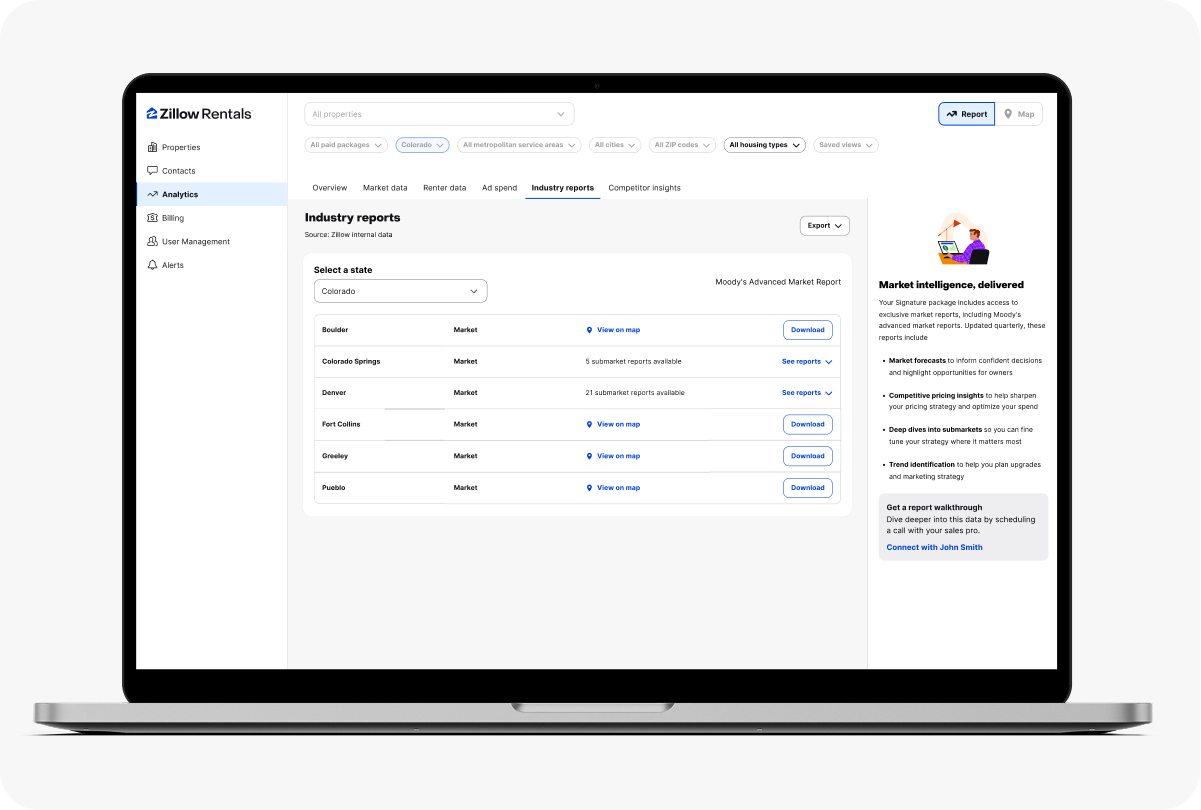 Industry Reports tab user interface