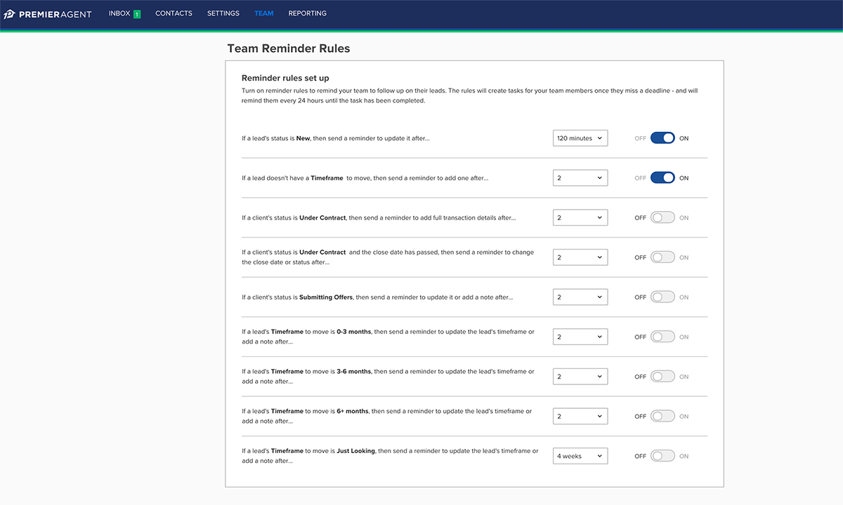 team reminders in premier agent app