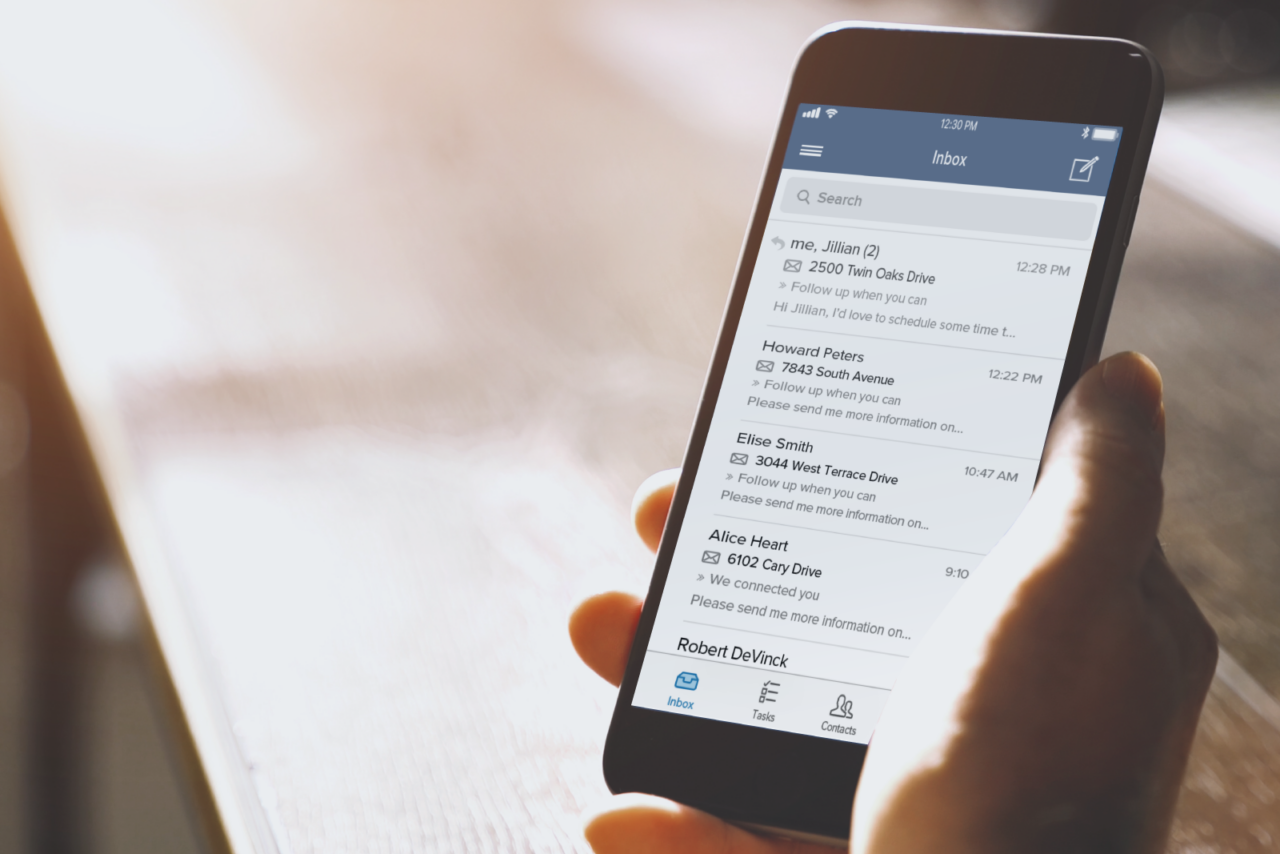 Mobile phone displaying a Premier Agent inbox
