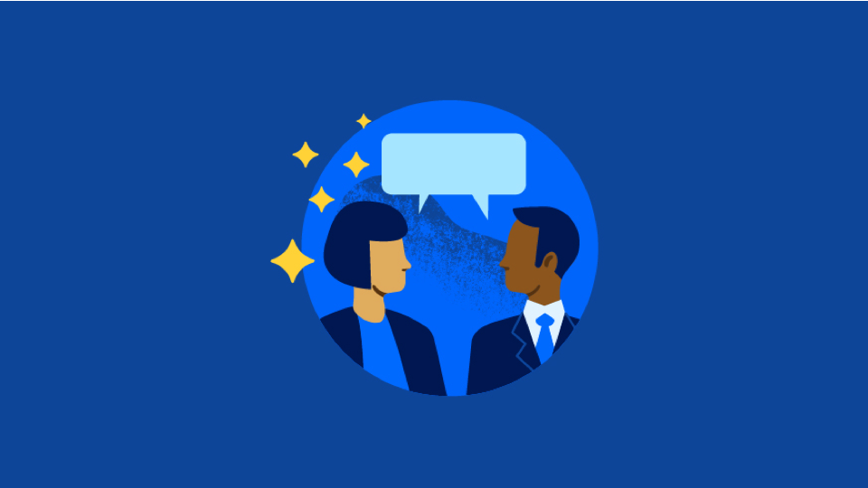 Illustration of a real estate agent speaking with a buyer