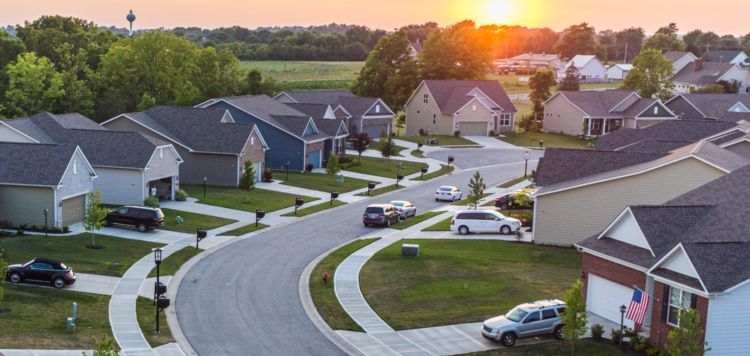 suburban neighborhood at sunrise