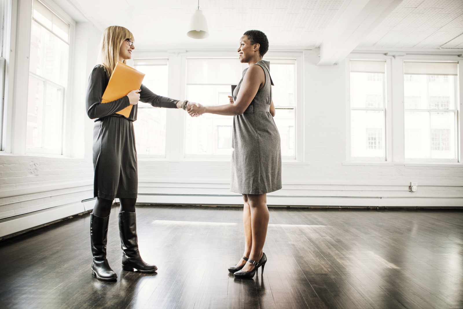 A real estate agent and a client shake hands