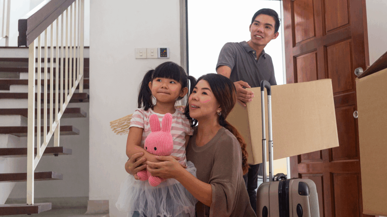 family moving into a new rental home
