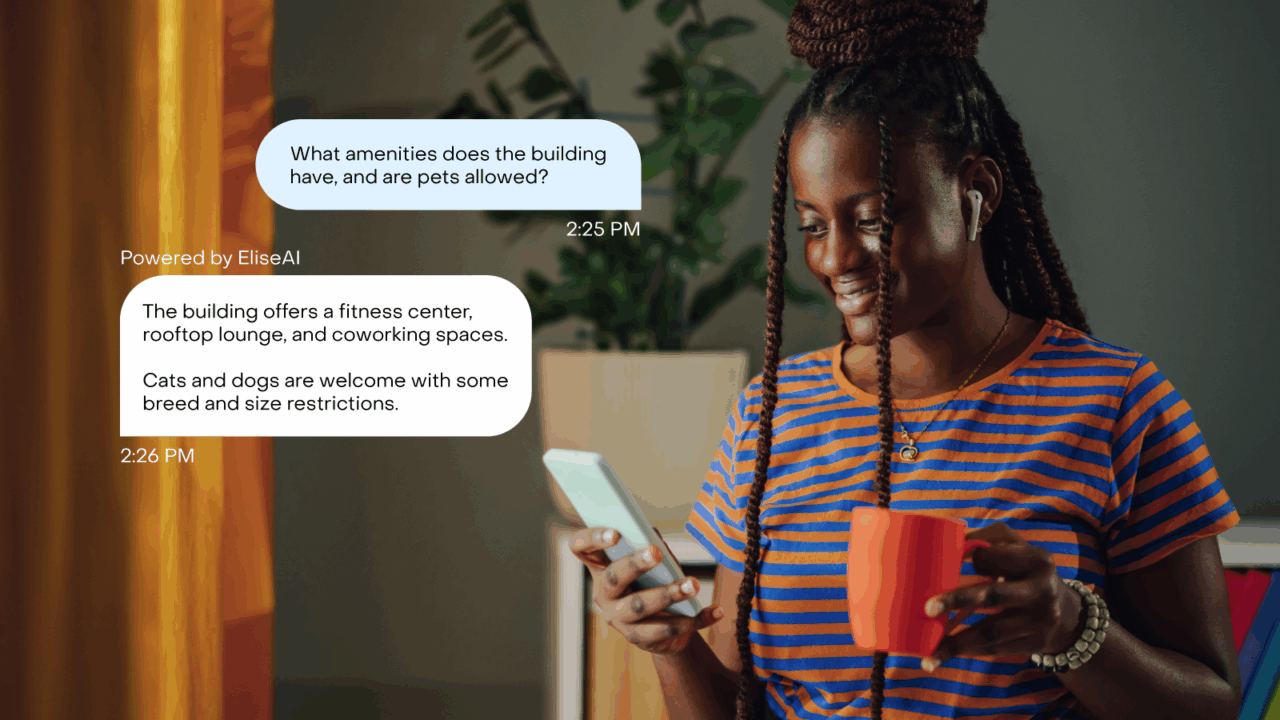 renter looking at their phone and asking questions about a rental property