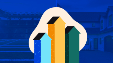 graphic with houses and football field