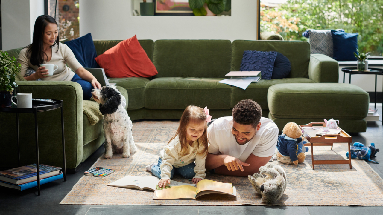 family in their living room