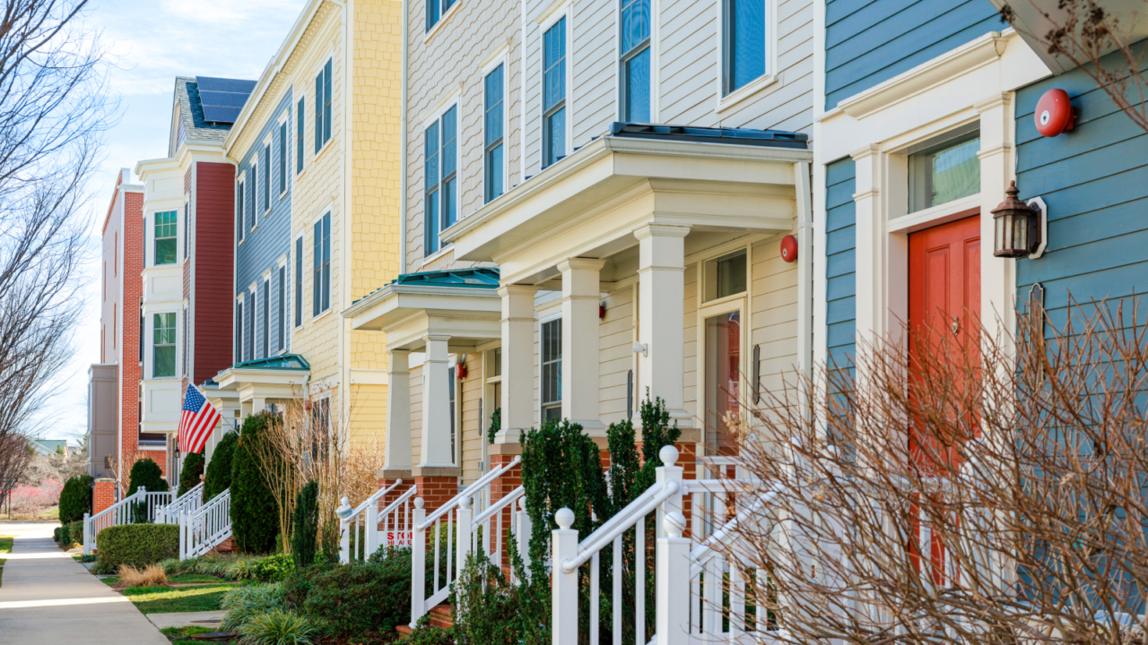 houses and american flag