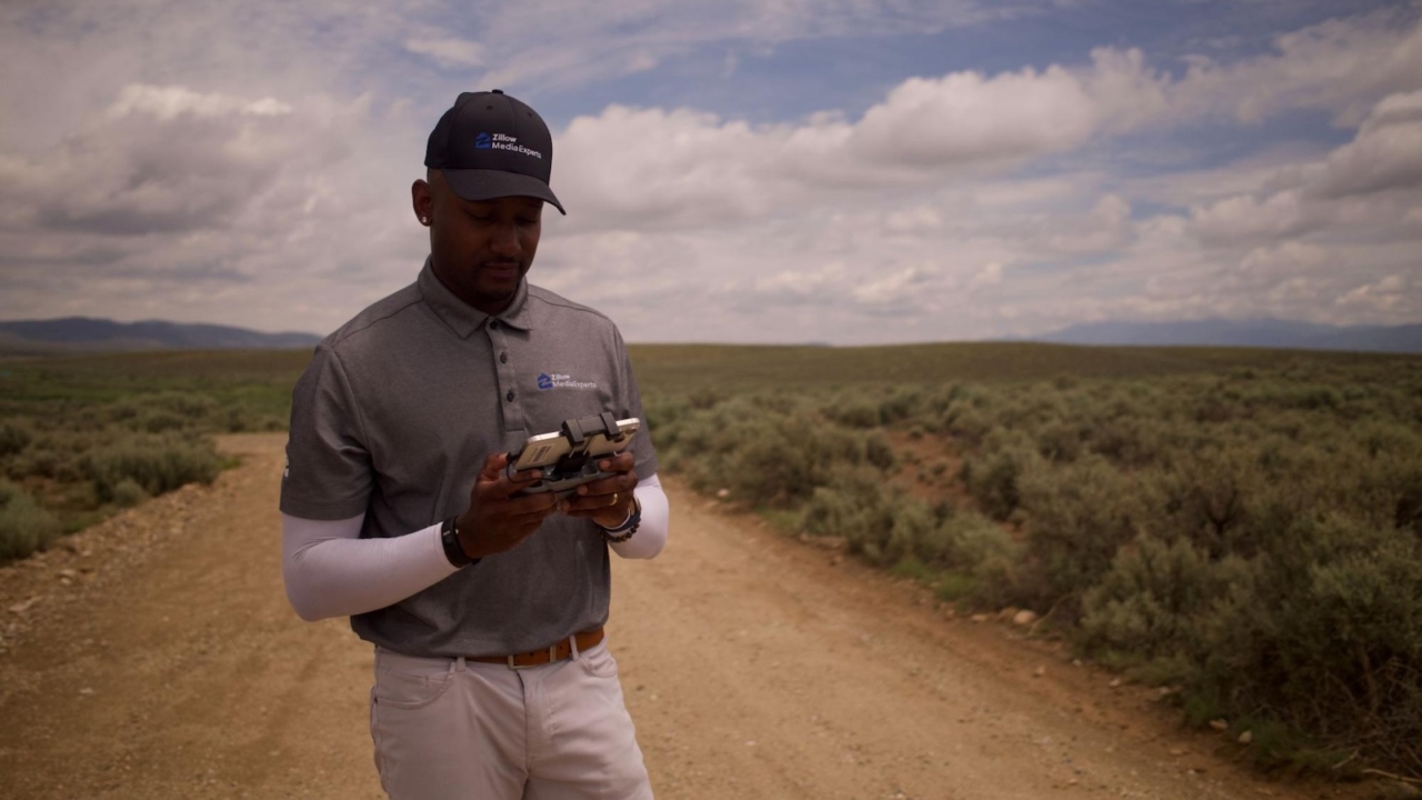 zillow media expert capturing drone footage with skytour
