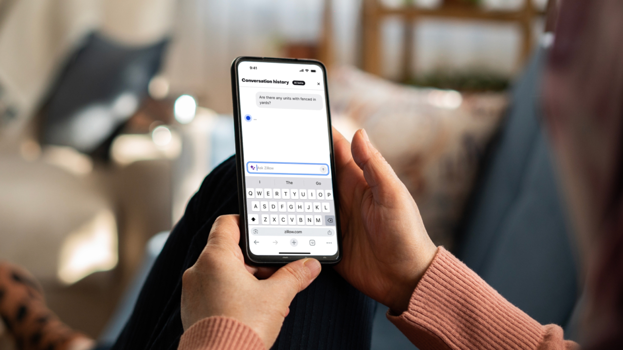 woman using AI mode on her cell phone