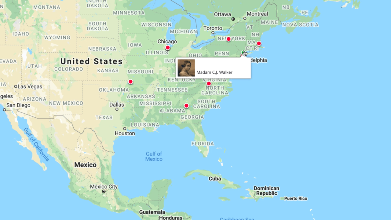 Screenshot of map of U.S. from the Blacks Across America web app developed during Zillow Hack Week 20