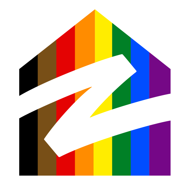 A graphic of the "Z" letter in Zillow with a backdrop of colors representing the Pride LGBTQ+ flag.