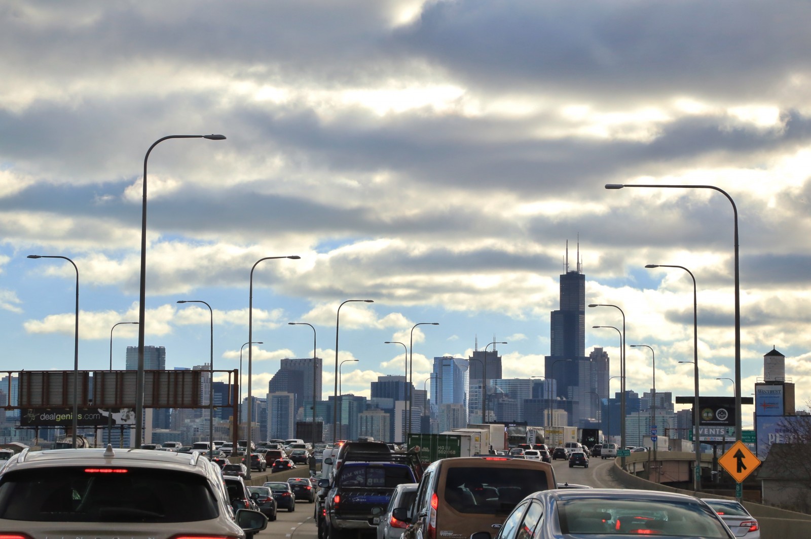Commuters stuck in a traffic jam in Chicago